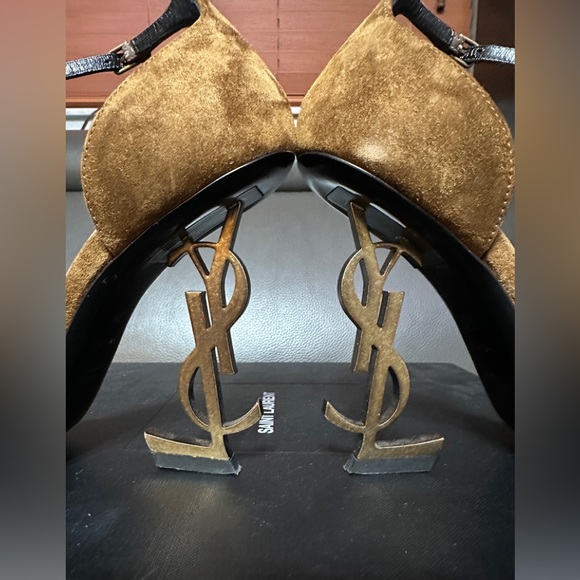 SAINT LAURENT SUEDE BROWN OPYUM HEELS - Picture 9 of 12